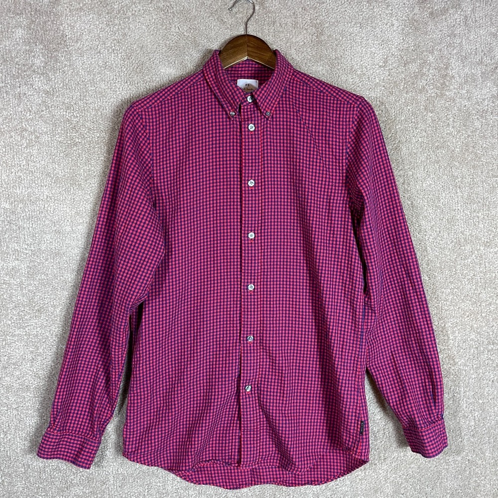 PS‎ Paul Smith Shirt Mens Small Red/Blue Tailored Fit Check Gingham Button Down